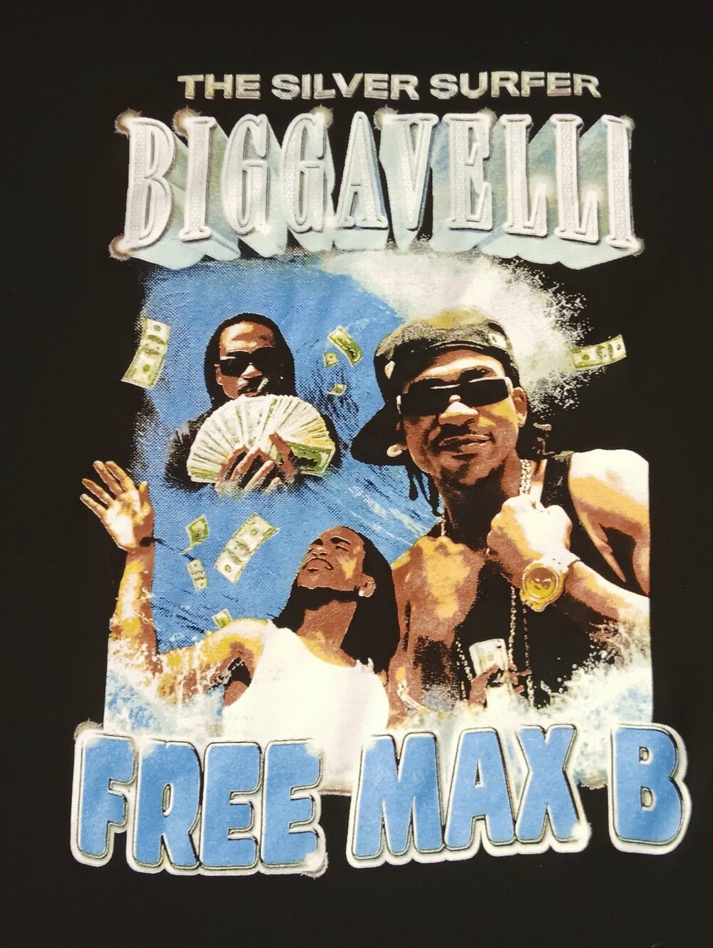 Free Max B rare WAVI Tag t-shirt Rap Hip Hop Biggavelli The Silver Surfer